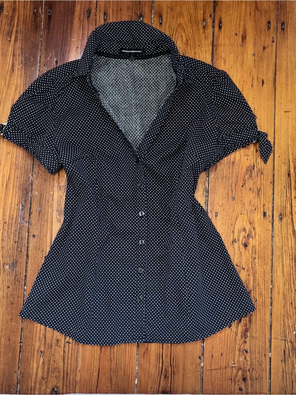 Express Black Short-Sleeve Polka Dot Button-Down Shirt